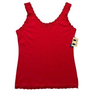 Vtg Y2K Northcrest Lace Trim 2-Way Scoop V-Neck Cami Tank Top Womens 2X Red NEW